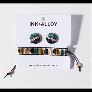 Ink+Alloy Navy Teal Pink Beaded Earring and Bracelet Set